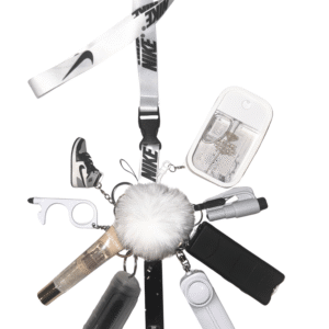 white sporty safety defense keychain