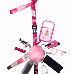 pink sports lanyard safety defense keychain