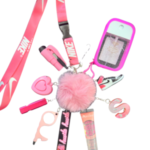 pink sports lanyard safety defense keychain
