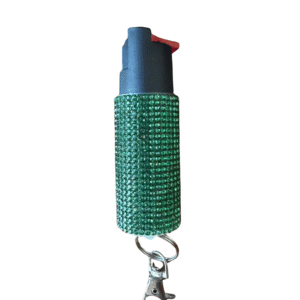 green rhinestone bling pepper spray keychain